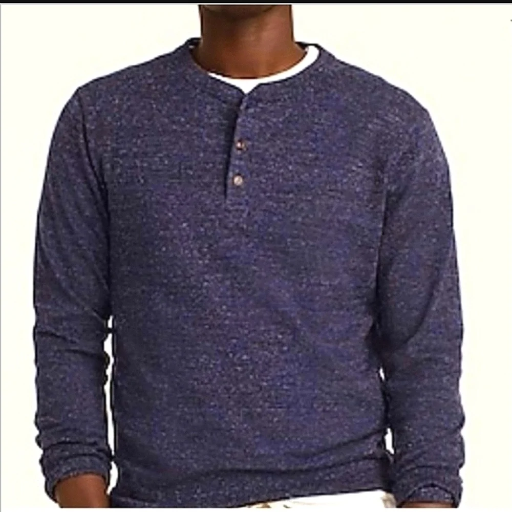 J. CREW Rugged Cotton Henley Sweater Blue Marled Long Sleeve 3-Button Pullover